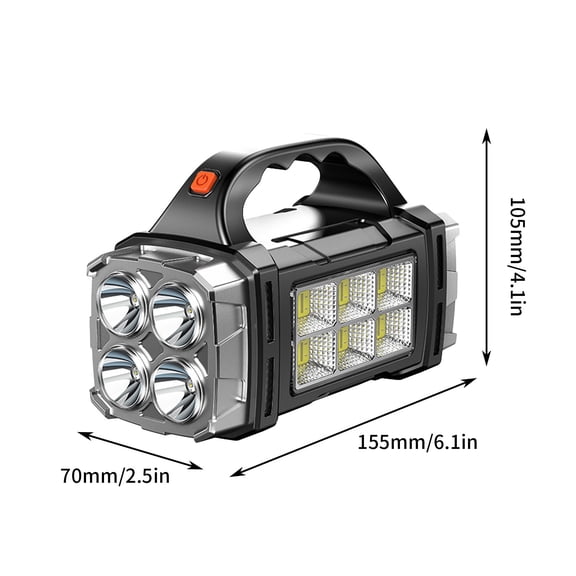 Portable Solar Flashlight with Red Blue Flashing, QQZ Rechargeable Emergency Light for Outdoor, 2400mAh LED Searchlight Power Bank for Camping Hiking, Silver