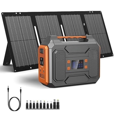 Portable Solar Generator 300W Portable Power Station, 110V Pure Sine Wave 280Wh Battery Solar Power Pack with USB QC3.0 DC AC Outlet for Camping Smart Device RV Van Outdoor-Orang