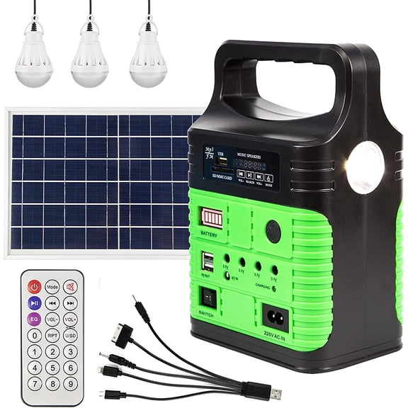 Portable Solar Generator Power Station Kit with Panel & 3 LED Bulbs for Camping Home