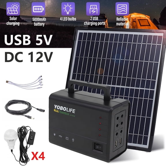 Portable Solar Generator, Rechargeable Backup Battery Power Supply with Solar Panel, 4 LED Lights, Emergency Solar Kit