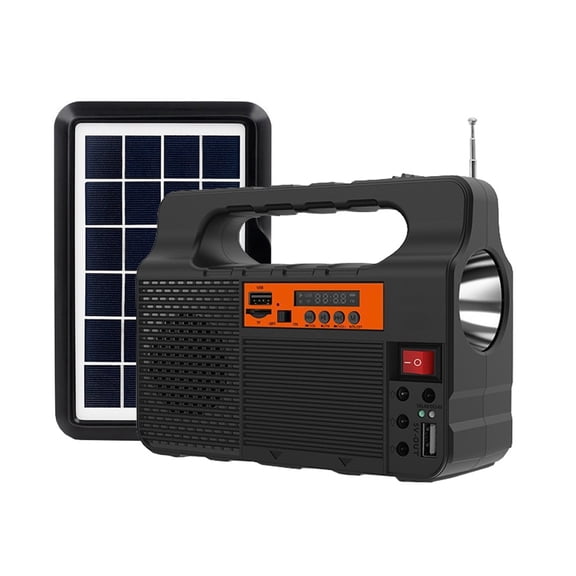 Portable Solar Generator Station with 3600mAh Battery, Solar Panel, Bluetooth Speaker, FM Radio, Flashlight & 3 External Bulbs for Camping & Emergencies