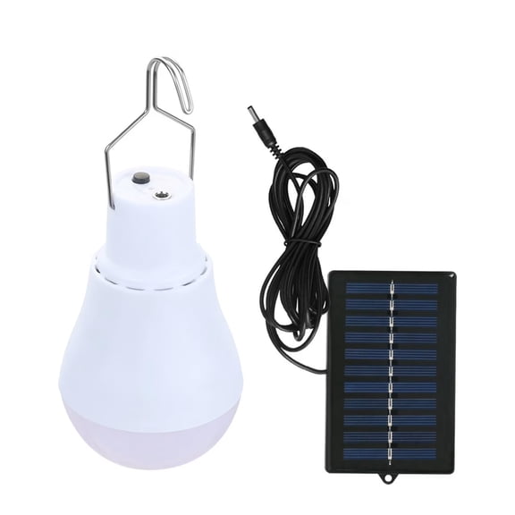 Portable Solar LED Light Bulb with Solar Panel, Rechargeable Hanging Lantern for Indoor Outdoor Use, Camping Shed Barn Emergency Lighting