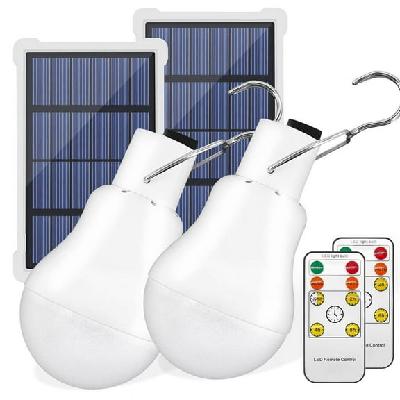 Portable Solar Light Bulbs,USB Rechargeable Emergency LED Bulbs with Remote Timer for Shed Hiking Camping Tent 2 Set