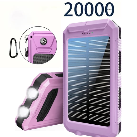 Portable Solar Mobile Phone Charger, Camping External Battery Charger For Mobile Phones, 2 USB/ LED Flashlights With Compass For Outdoor Activities, 20000mAh Portable Solar Power Bank