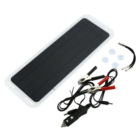 Portable Solar Panel 12V Monocrystalline Solar Panel Trickle Charger Cells Trickle Charger Kit with Suction Cups Alligator Clips and USB Output, for Charging Car RV Boat Mobile Phone