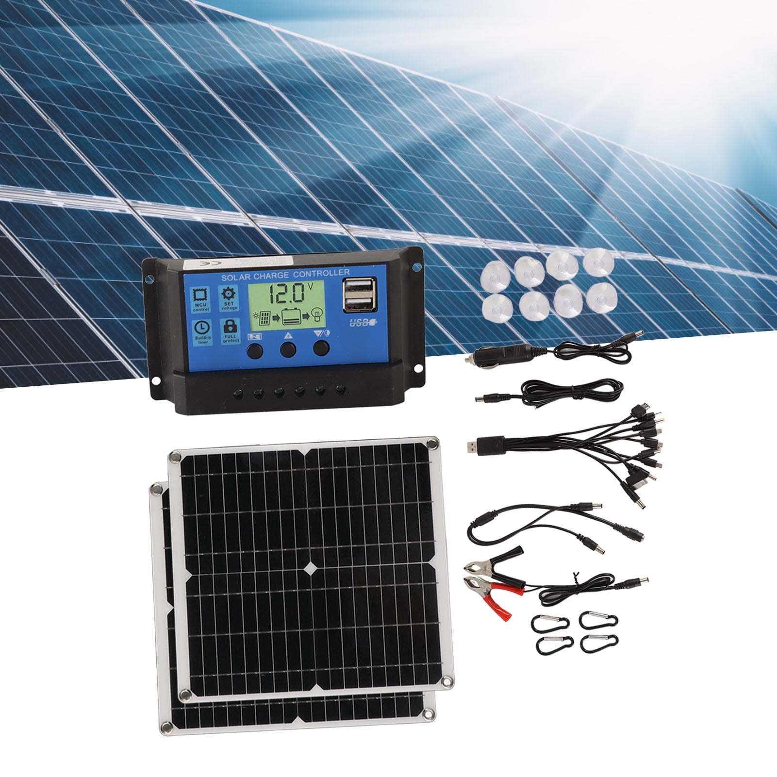 Portable Solar Panel Controller Kit, 2 USB Output 50W Professional