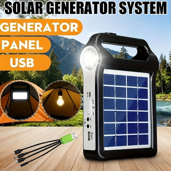 Portable Solar Panel Power Storage Generator System With USB Charger- Rechargeable Lithium Battery, 5V Solar Panel Energy Storage Ideal For Home Solar Energy Kit, Solar Charging