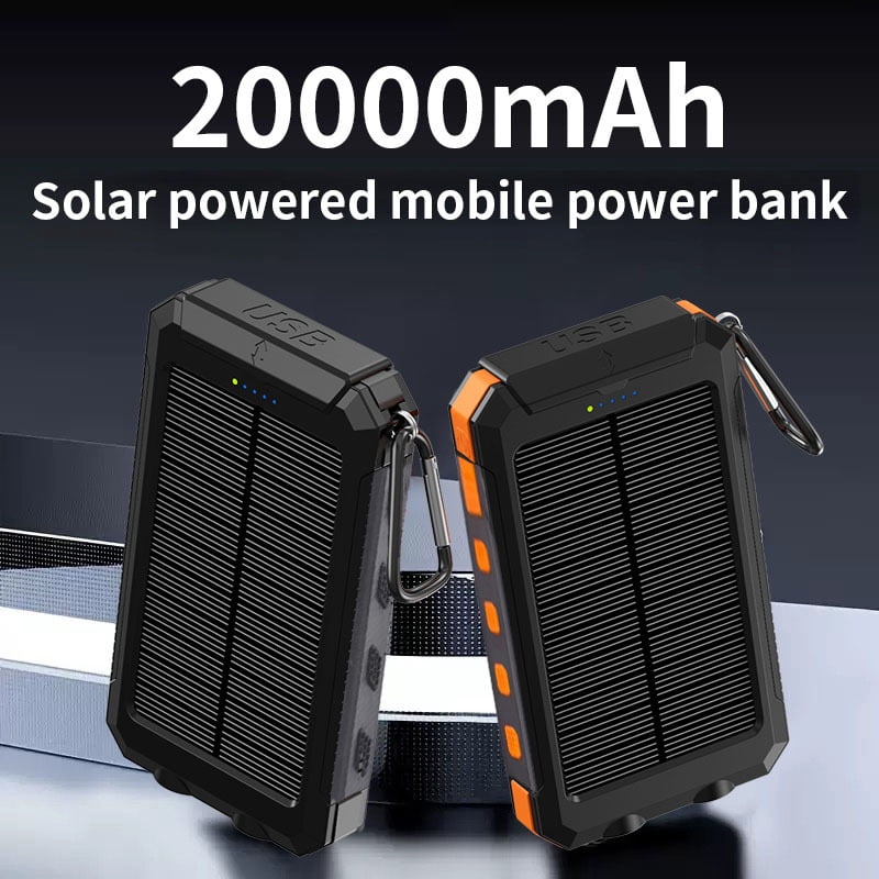 Portable Solar Power Bank 20000mAh with Flashlight & Compass, Dual USB Solar Charger for iPhone Samsung Android Phone, Outdoor Camping Emergency Battery Charger