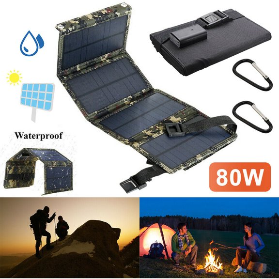 Portable Solar Power Charger, 80W Solar Panels Waterproof Foldable Solar Panel for Camping Outdoors, Camouflage