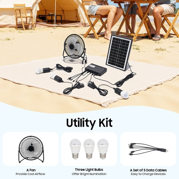 Portable Solar Power Panel Generator Kit Camping Battery Pack Power Station for Home Lighting, Outdoor Camping