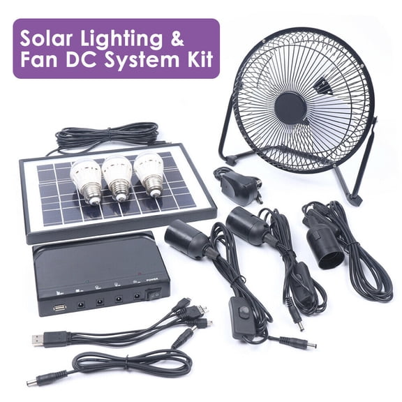 Portable Solar Powered 8" Fan with 3 LED Lights & Mobile Charger - 3600mAh Battery, Ideal for Camping, Emergency, Outdoor Use