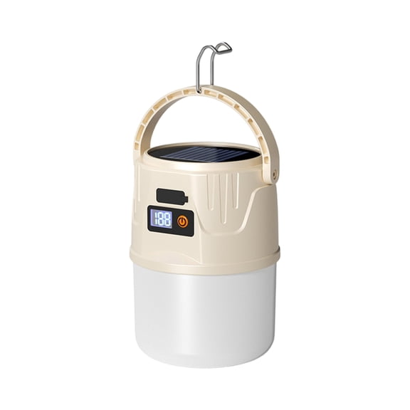 Portable Solar Powered LED Camping Lantern with Digital Display USB Rechargeable Emergency Light for Outdoor Use