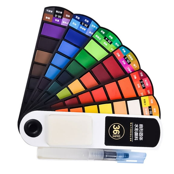 Portable Solid Watercolor Paint Set with Water Brush Pen 24/36 Color Solid Watercolor Pigments for Beginner Painting