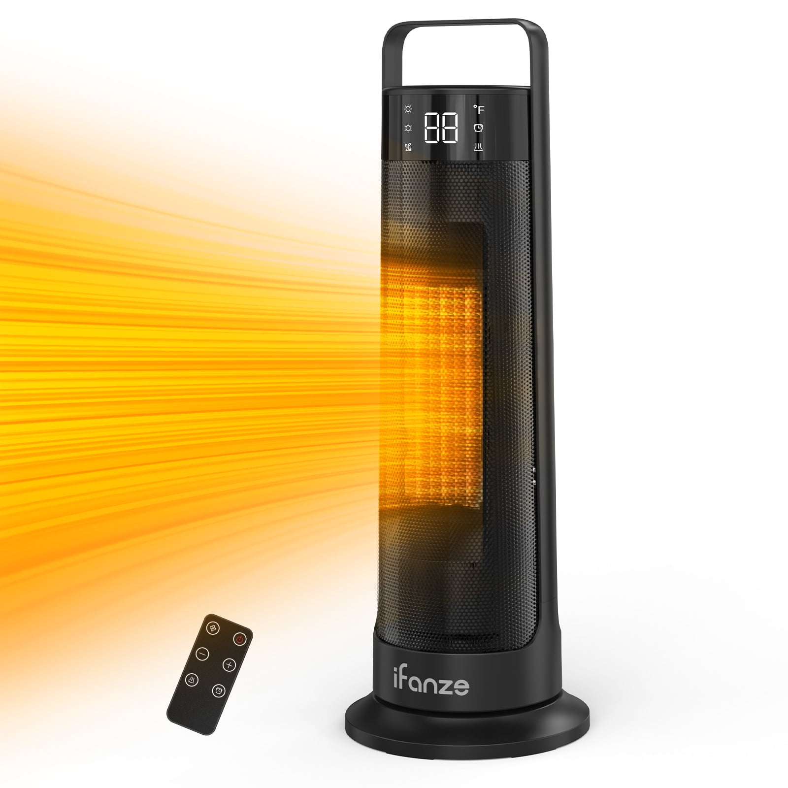 21" Space Heaters for Indoor Use, 1500W Fast Heating 50° Oscillating Portable Electric PTC Ceramic Heater, with Thermostat, Overheat Protection, 12H Timer, 3 Modes, Black