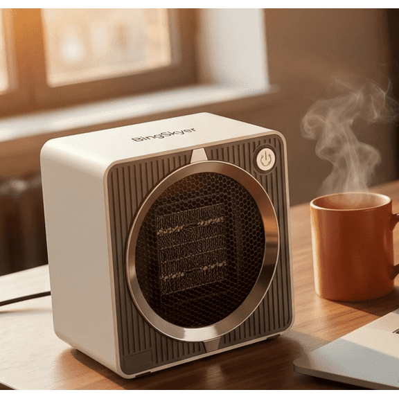 Portable Space Heater, BingSkyer Lightweight Small Heater for Indoor Use, 500W PTC Fast Heating Desk Electric Heaters with Overheating & Tip-Over Protection for Bedroom, Office and Indoor Use, White