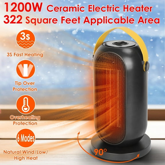 Portable Space Heater with Oscillating, 1200W PTC Ceramic Electric Heater with Heating, Fan Modes, Overheat Protection, Safe Quiet for Bedroom, Office Indoor Use,