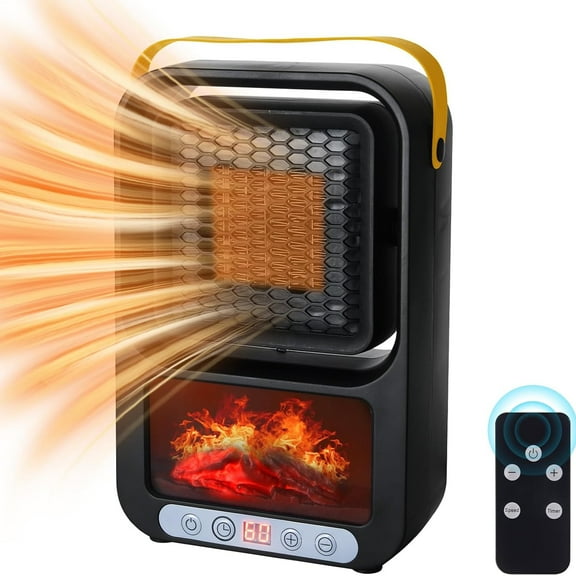 Portable Space Heaters for Indoor Use, Electric Desktop Fireplace Heater with 3D LED Flame, 800W Plug in Heater with Thermostat PTC, Small Heater for Desk Bedroom Bathroom Office