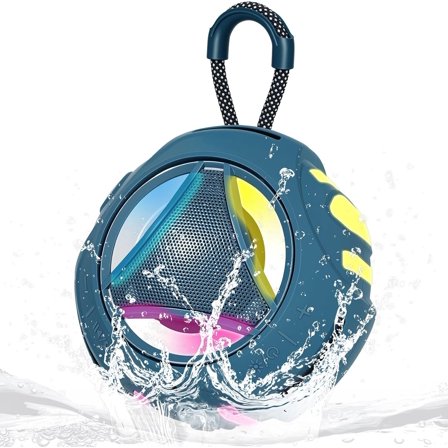 Portable Speaker, IPX7 Shower Speaker, Outdoor Speakers, Floating, Built-in Mic, 24H Playtime with LED Lights, Loud Sound, Bass, Gifts for Unisex - Blue