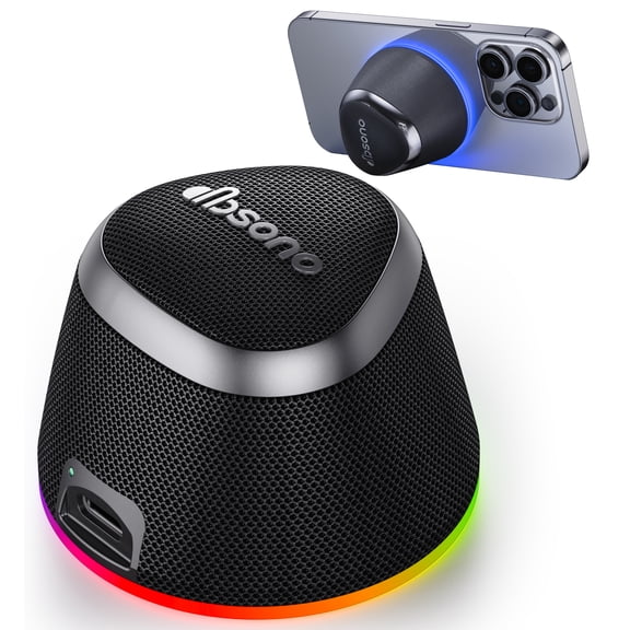 Portable Speaker Phone Stand Gifts:Birthday Graduation Mini Gifts for Him Her, 2 in 1 Magnetic Bluetooth Speakers, Loud Sound IPX5 Waterproof, 9 Light Modes, TWS, Home/Office/Travel Essentials-Black