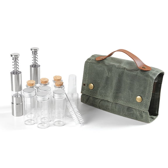Camping Spices Seasoning Container Kits, Portable Seasoning Bottle Storage Bag with Spices Jar Outdoor BBQ Traveling Set