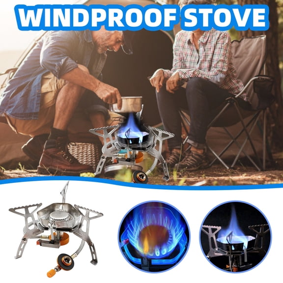 Portable Split Windproof Camping Gas Stove, High Power Fast Heating Outdoor Cooker, Stable Non Slip Ignition Stove with Universal Adapter for Wilderness Picnic Camping Outdoor Quick Cooking