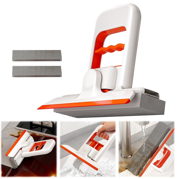 Portable Sponge Mop Mini Mop – 360° Rotatable Foldable Desktop Mop with Strong Absorbent Head, Hands-Free Wringing, Replaceable Heads, Ideal for Desk, Kitchen, Bathroom, Window Cleaning, B