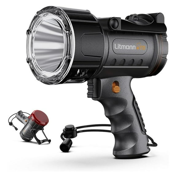 Portable Spotlight up to 2000 Lumen Handheld Spotlights Marine Wterproof Flashlight Boat LED Spot Light Camping Rechargeable Red Spotlight for Hunting Search Lights Handheld Floodlight