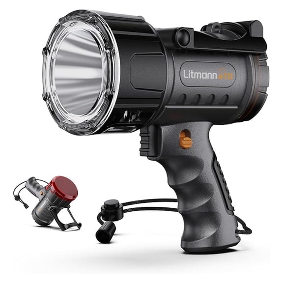 Portable Spotlight up to 2000 Lumen Handheld Spotlights Marine Wterproof Flashlight Boat LED Spot Light Camping Rechargeable Red Spotlight for Hunting Search Lights Handheld Floodlight