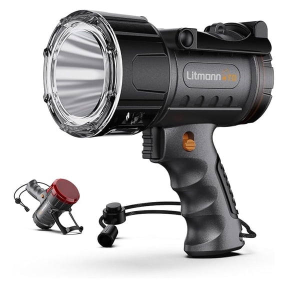 Portable Spotlight up to 2000 Lumen Handheld Spotlights Marine Wterproof Flashlight Boat LED Spot Light Camping Rechargeable Red Spotlight for Hunting Search Lights Handheld Floodlight