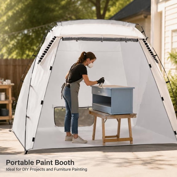 Portable Spray Paint Booth Tent, with built-in floor, mesh screen, 7.5X5.2X5.2 Ft, for furniture and DIY hobby projects