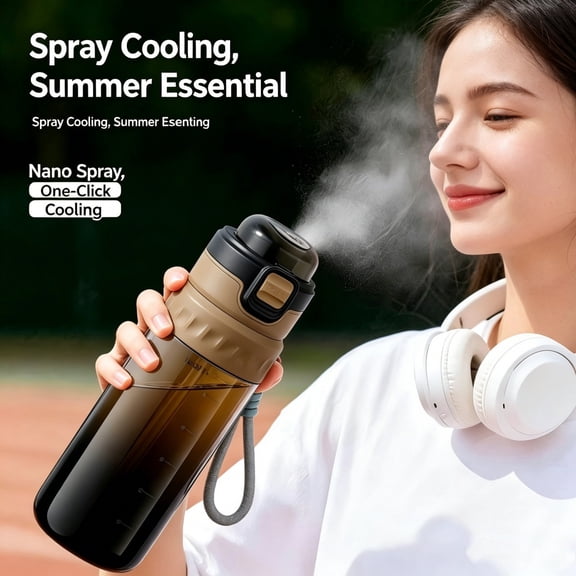 Portable Spray Water Bottle with Drawstring Fall Hydration & Skin Moisturizing Mist Cup, Drop-Proof Sports Flask for Outdoor & Travel