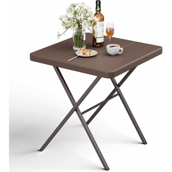 Portable Square Folding Table, No Assembly Heavy Duty Card Table with 400 LBS Capacity, Foldable Indoor Outdoor Table for Patio, Camping, Picnic, Small Spaces, Brown