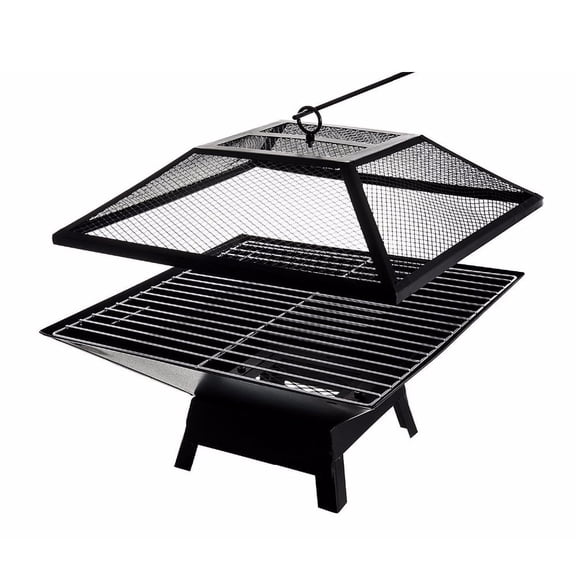Portable Square Wood-Burning Fire Pit with BBQ Grill Function