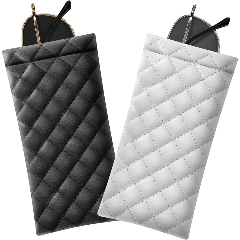 Squeeze Top Sunglass Pouch - Portable Organizer PU Leather Glasses Case 2 Pack V-LAFUYLIFE Glasses Case Soft 2 Pack - Portable Leather  main image 2