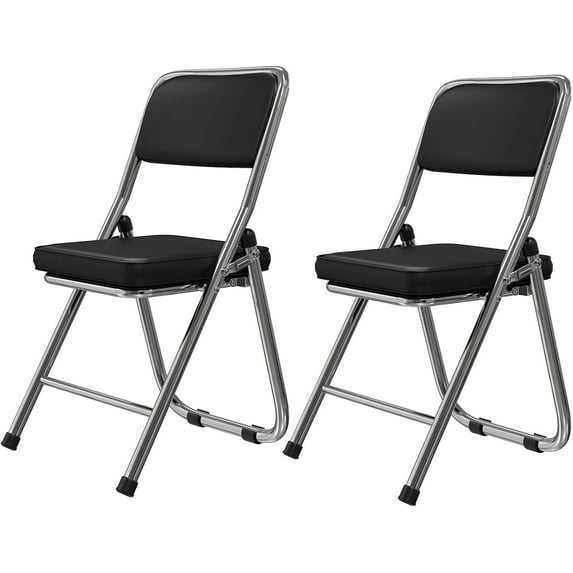 Portable Stackable Folding Chairs with Ultra-Thick Padding , Commercial-Grade Steel Frame Seats for Events, Offices, Weddings, and Parties, Comfortable Metal Chairs, (2 Pack, Black))
