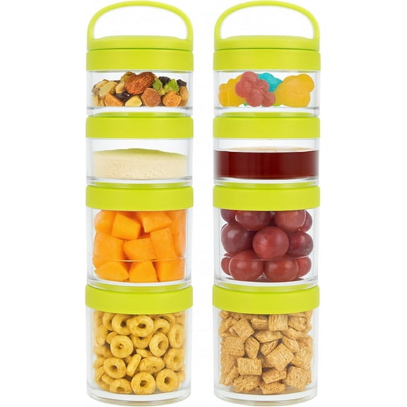 Portable Stackable Food Prep Containers 2 Pack – Airtight Leakproof Snack Containers for Snacks – Travel Storage Container for Cereal & Milk, Salad or Protein Powder - Green