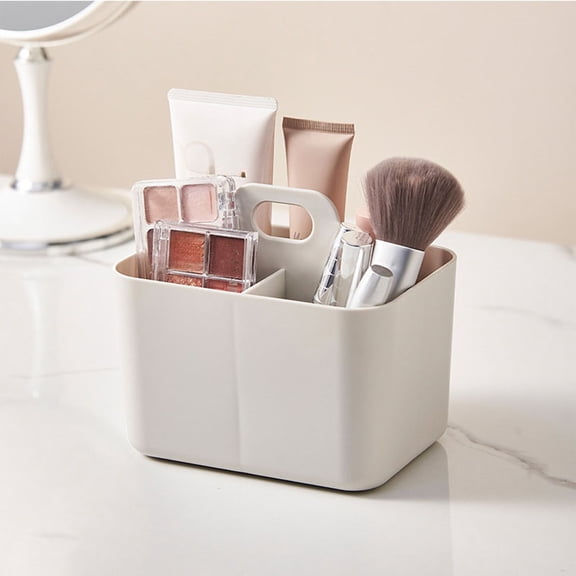 Portable Stackable Plastic Divided Storage Caddy with Handle, 4-Compartment Makeup Stationery Toiletry Organizer Bin, 1-Piece