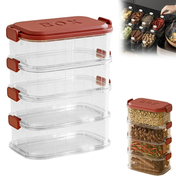 Portable Stackable Spice Organizer with Airtight Multi-Layer Storage for Seasoning, Herbs & Condiments | 3/4/5 Tier Clear Kitchen Pantry Box for Camping, BBQ, Travel Meal Prep