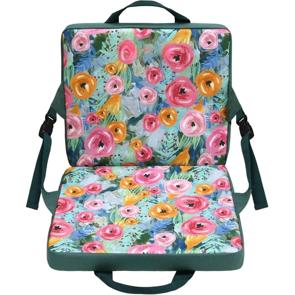 Portable Stadium Seat Cushion with Back Support - Waterproof Bleacher Pad for Sports Events, Camping, Concerts & Outdoor Activities (Floral Green)$$