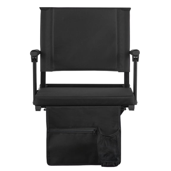 Portable Stadium Seat with Armrest Back Support Thick Cushion Shoulder Strap Hooks Cup Holder Black Bleacher Bench Chair 2 Pack