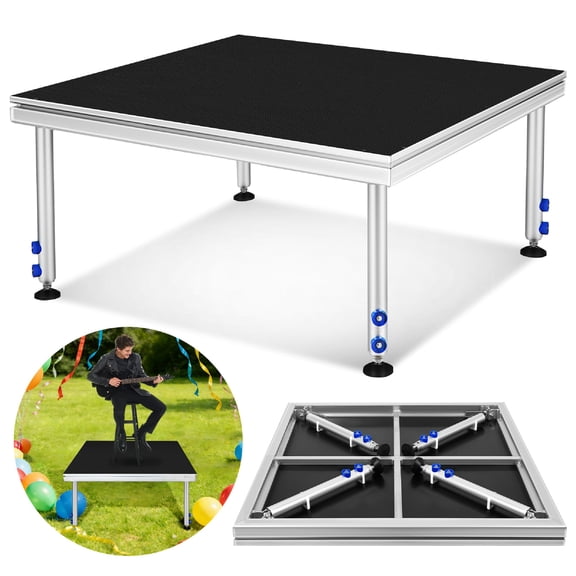 PartyKindom Folding Portable Stage, Black, Aluminum Alloy Frame, Adjustable Height for Events