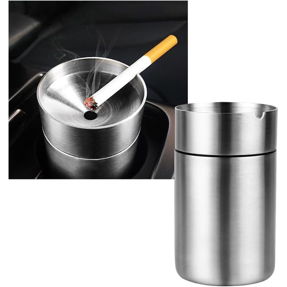 Portable Stainless Steel Auto Ash Tray, Detachable Smokeless Ashtray Trash Can, Universal Car Interior Accessory (Large)