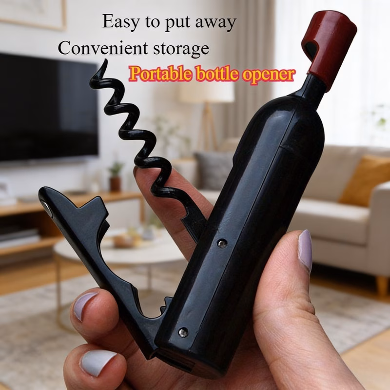 Portable Stainless Steel Bottle Opener, Multi-Functional Wine Opener with Easy-Twist Spiral & Storage Function, Kitchen & Bar Tool, Great Birthday Gift