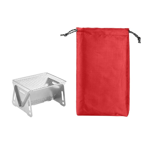 Portable Stainless Steel Charcoal Grill Lightweight Folding Travel BBQ Grill for Camping Picnic Backyard Outdoor Cooking with Storage Bag 21x12.5x16cm