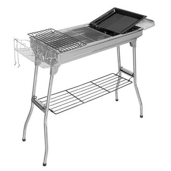 Portable Stainless Steel Charcoal Grill, Outdoor BBQ Grill with 2 Cooking Grates & Baking Tray, Lightweight for Camping Picnic Backyard