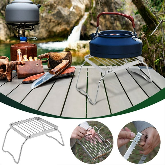 Portable Stainless Steel Folding Stove Head | Outdoor Camping Grill Bracket with Barbecue Tray | Compact BBQ Pot Rack for Picnics & Travel