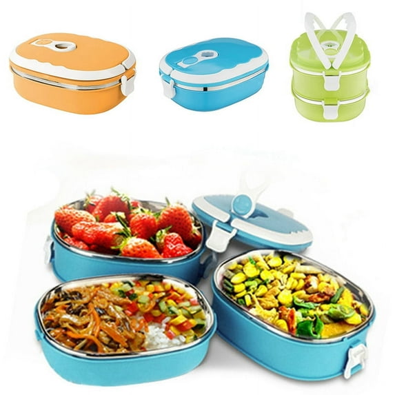 Portable Stainless Steel Food Warmer School Students Lunch Box Case Thermal Insulated Container 900ml,Blue