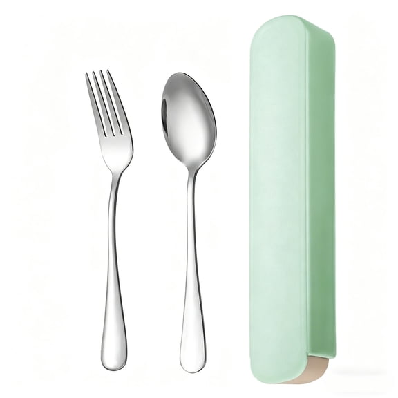 Portable Stainless Steel Fork and Spoon Set, Reusable Travel Cutlery with Case for Camping Picnic Office Lunch, Dishwasher Safe Flatware