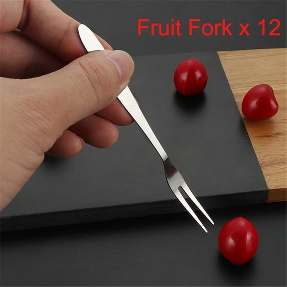 Portable Stainless Steel Fruit Fork Cake Fork Tableware Small Forks 12pcs