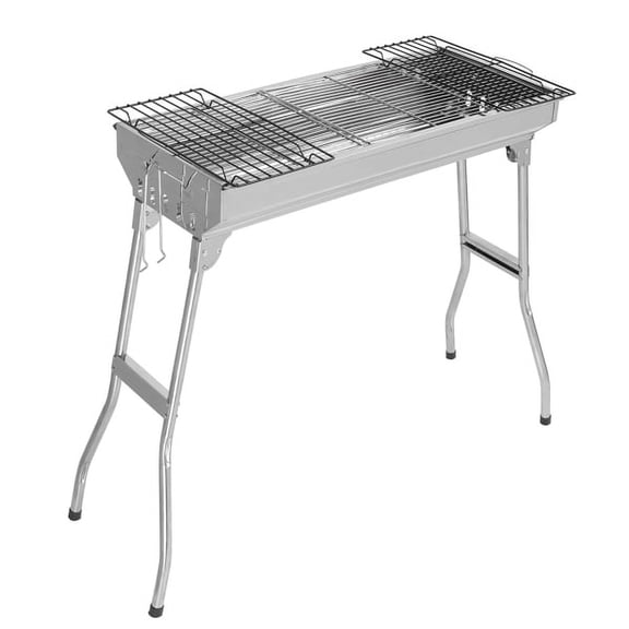 Portable Stainless Steel Grill, 27.95" x 12.99" x 27.56" Silver Outdoor BBQ Grill with Adjustable Heat for Camping Picnic Backyard